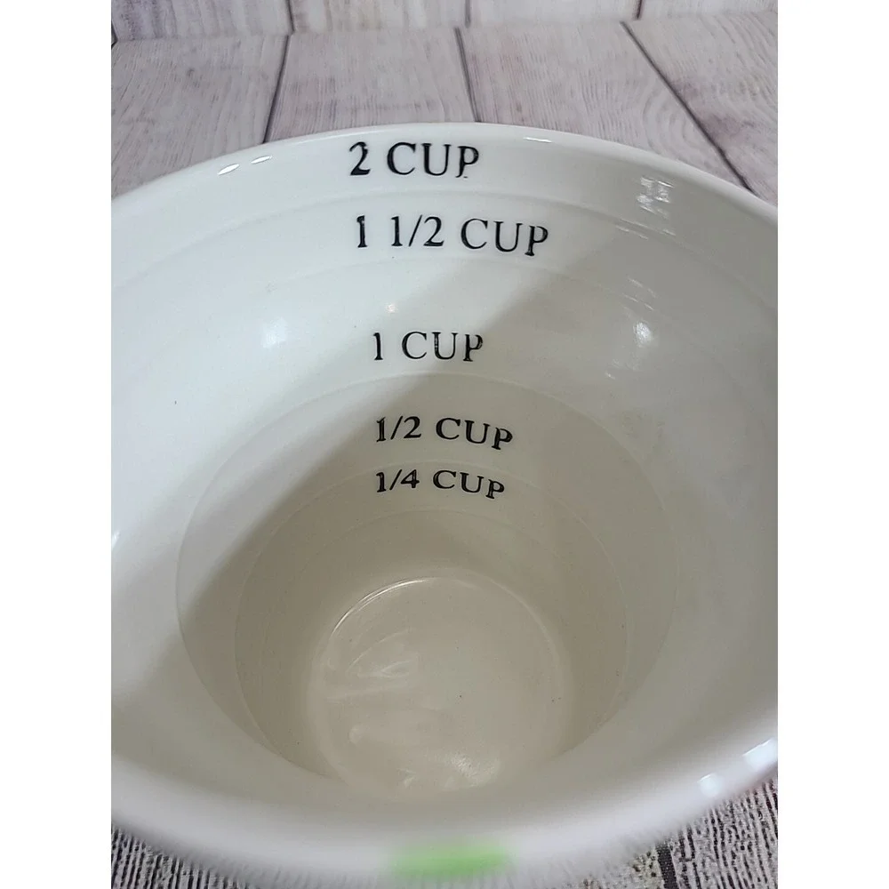 Pier 1 Imports Polka Dot Flowerpot 2 Cup Measuring Cup White Green Stoneware